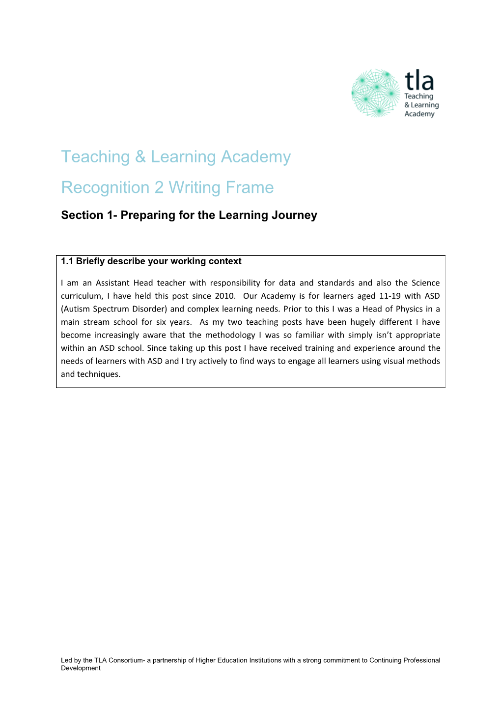 Section 1- Preparing for the Learning Journey