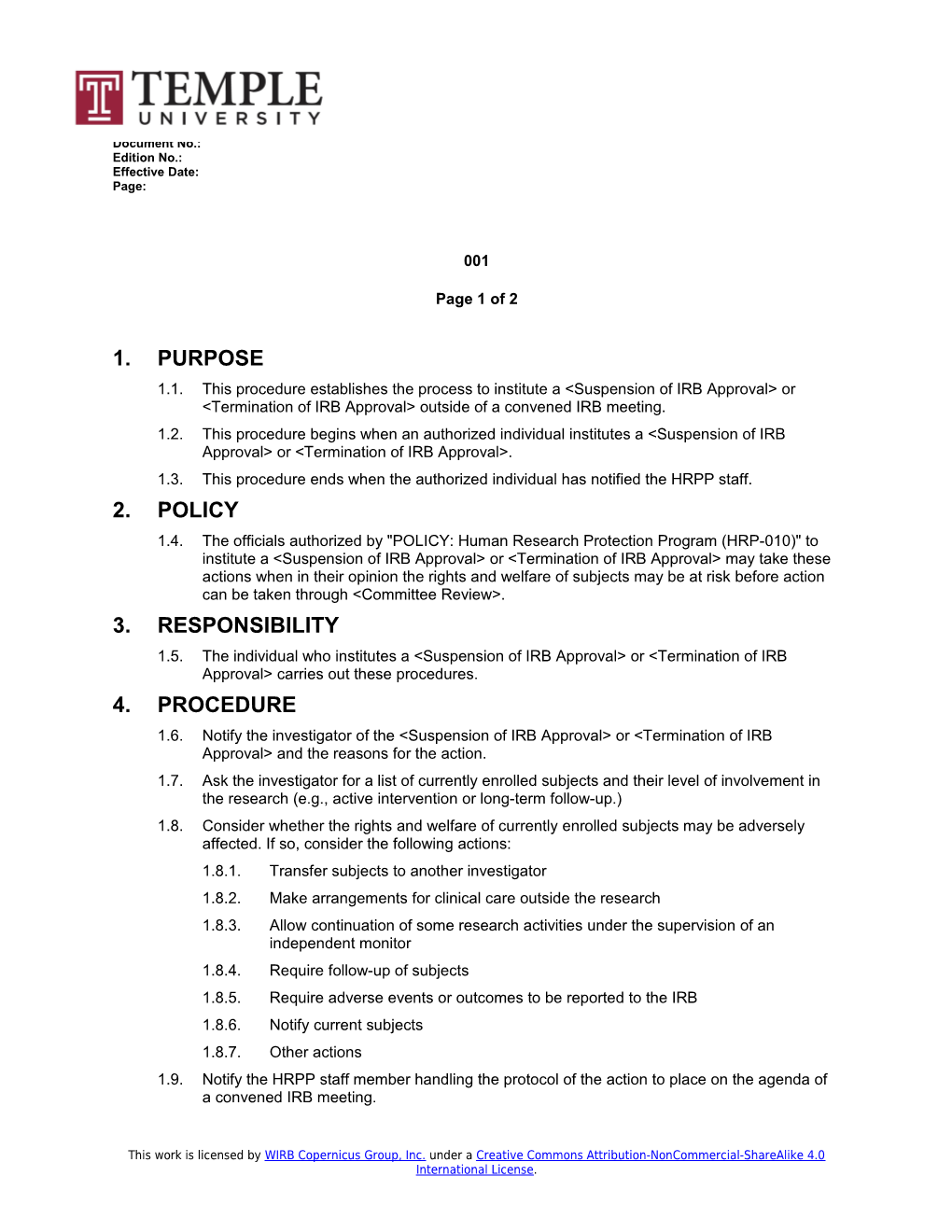 SOP: Suspension and Termination by the Organization