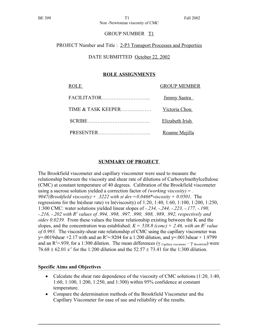 Non -Newtonian Viscosity of CMC