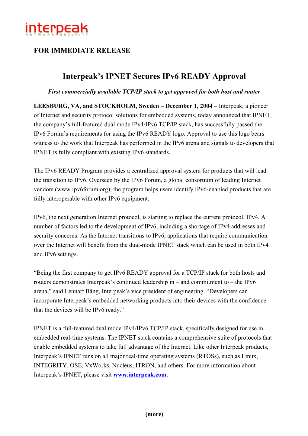 Interpeak S IPNET Secures Ipv6 Ready Logo Page 2