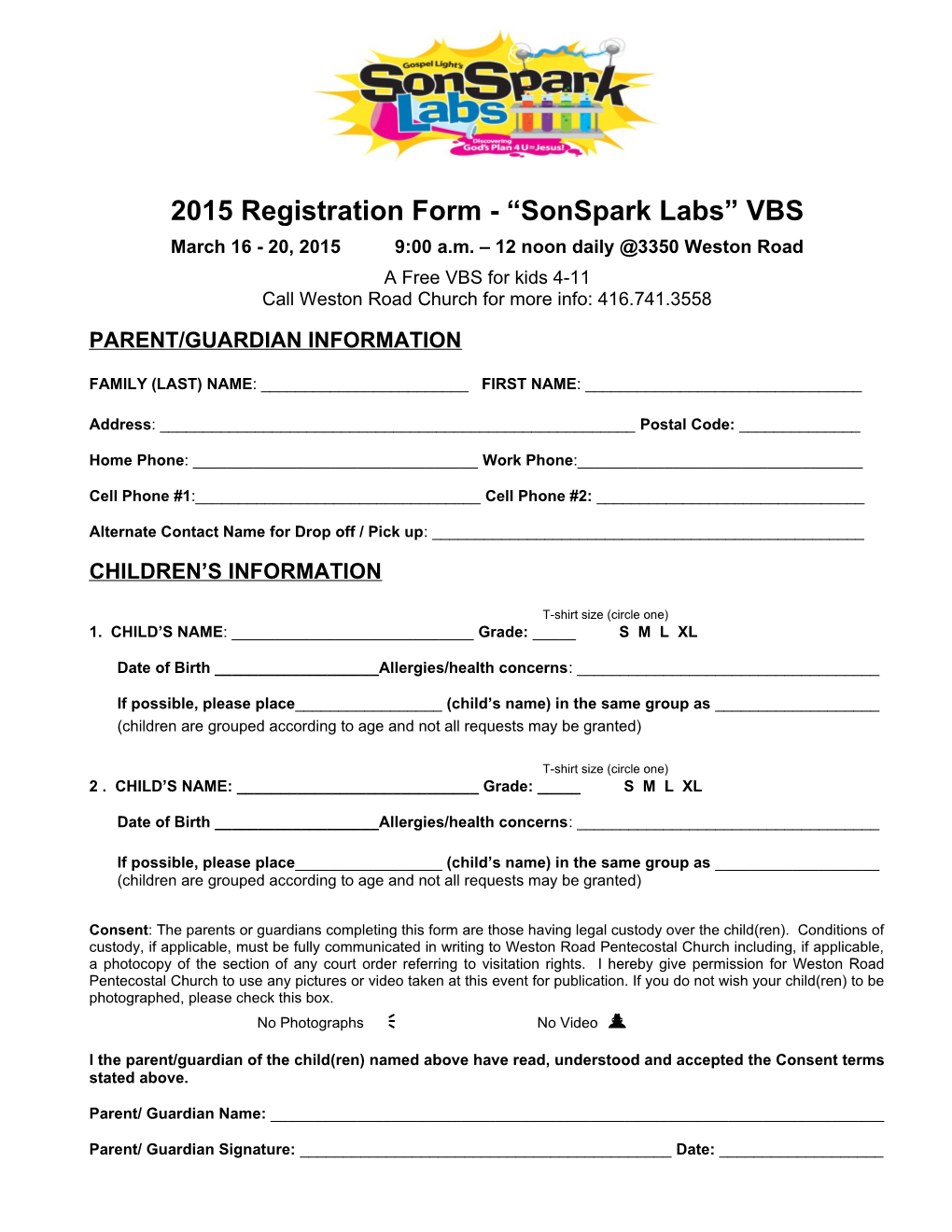 Artic Edge VBS Registration Form