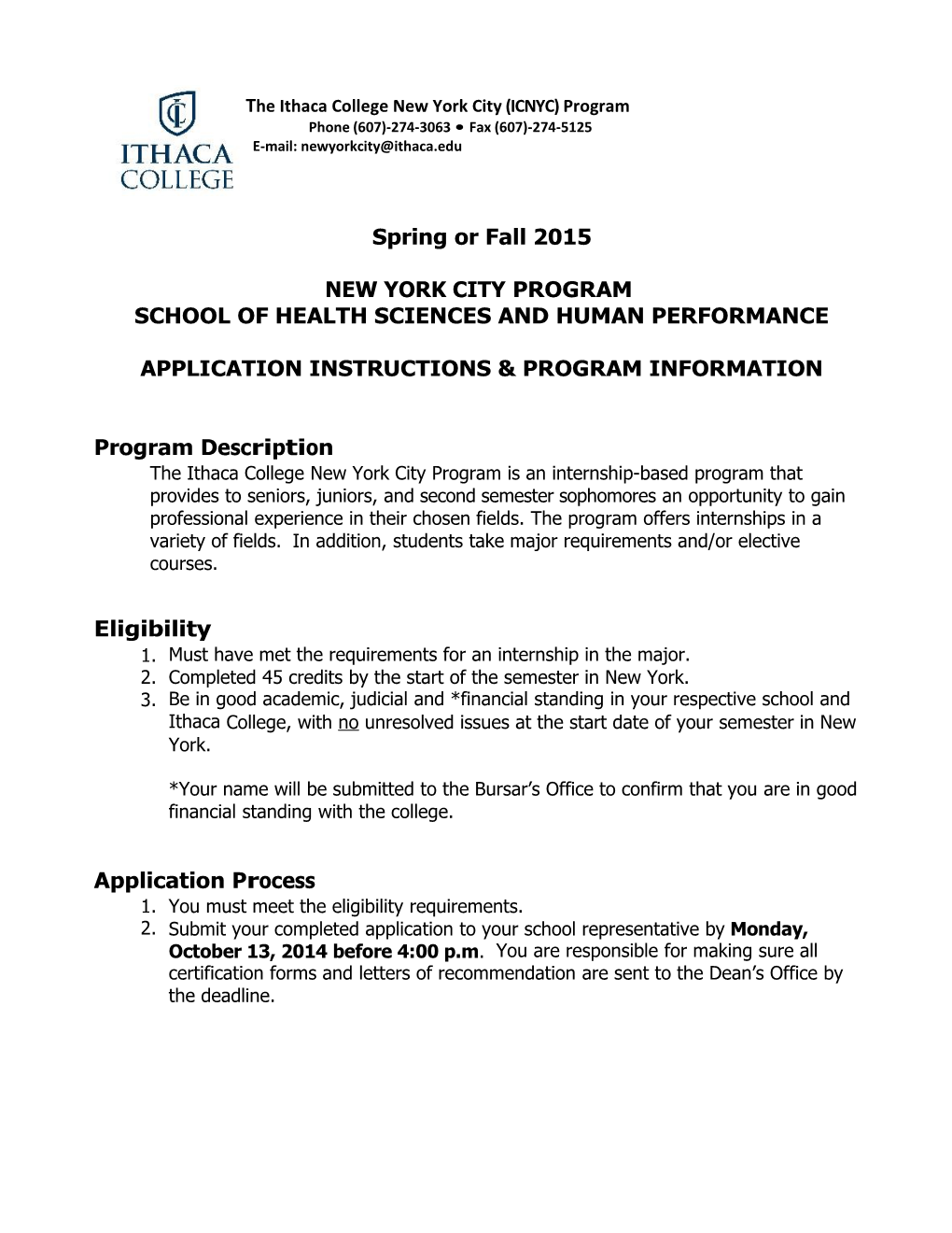 The Ithaca College New York City (ICNYC) Program