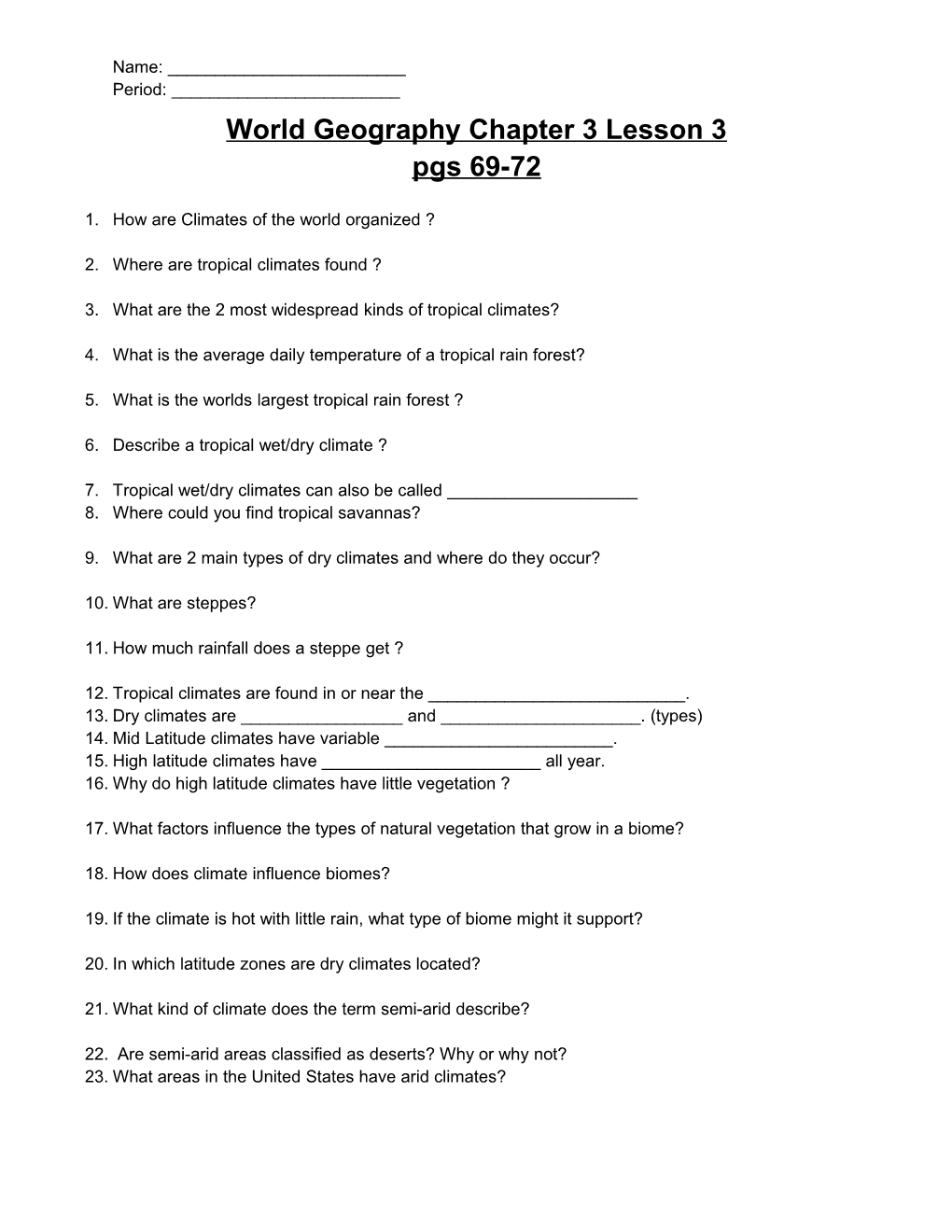 WG Chapter 3 Lesson 3 World Climate Patterns