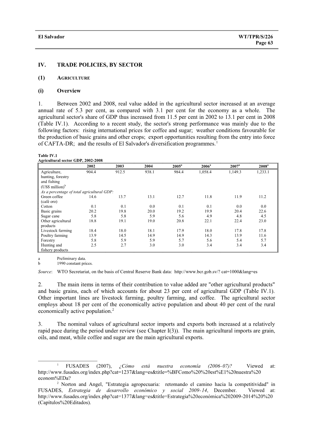 IV. Trade Policies, by Sector s8