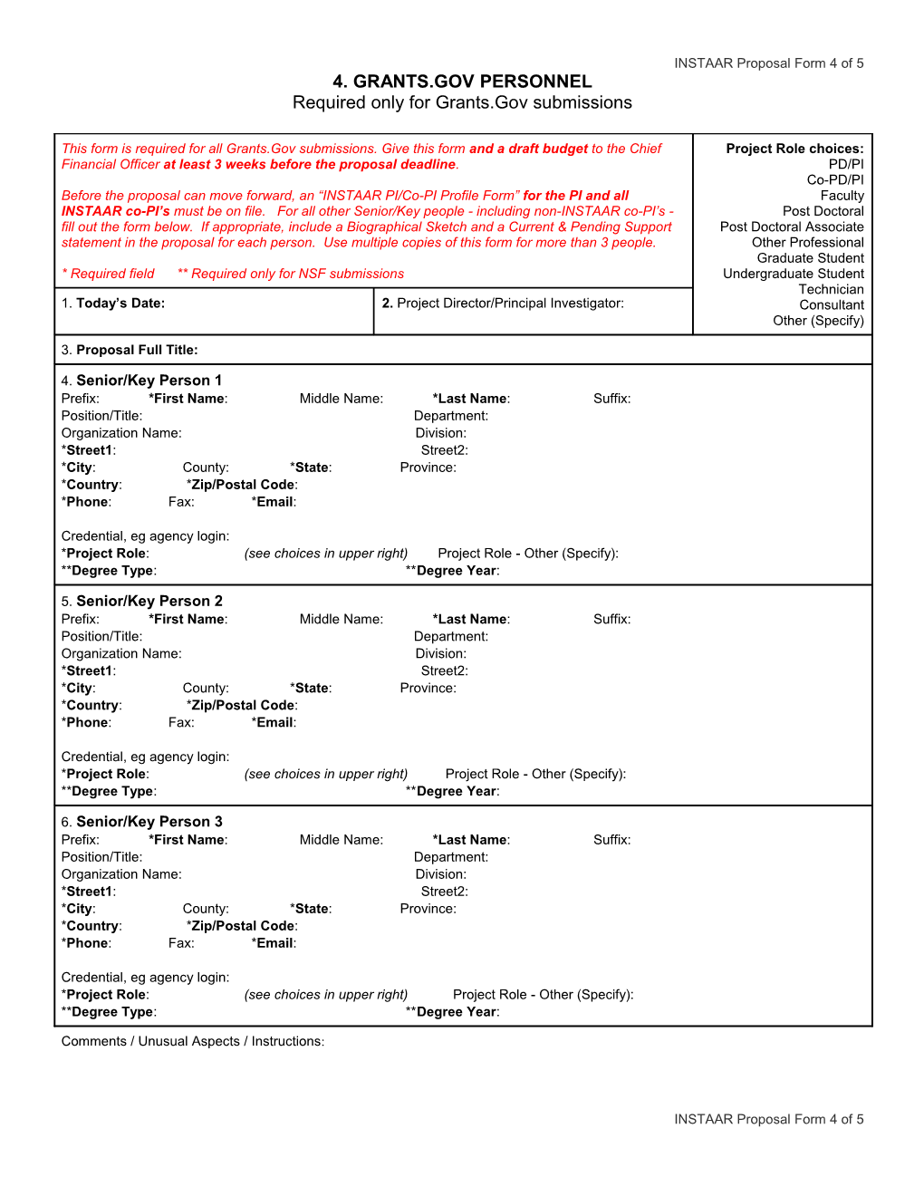 Instaar Proposal Form: Budget Request