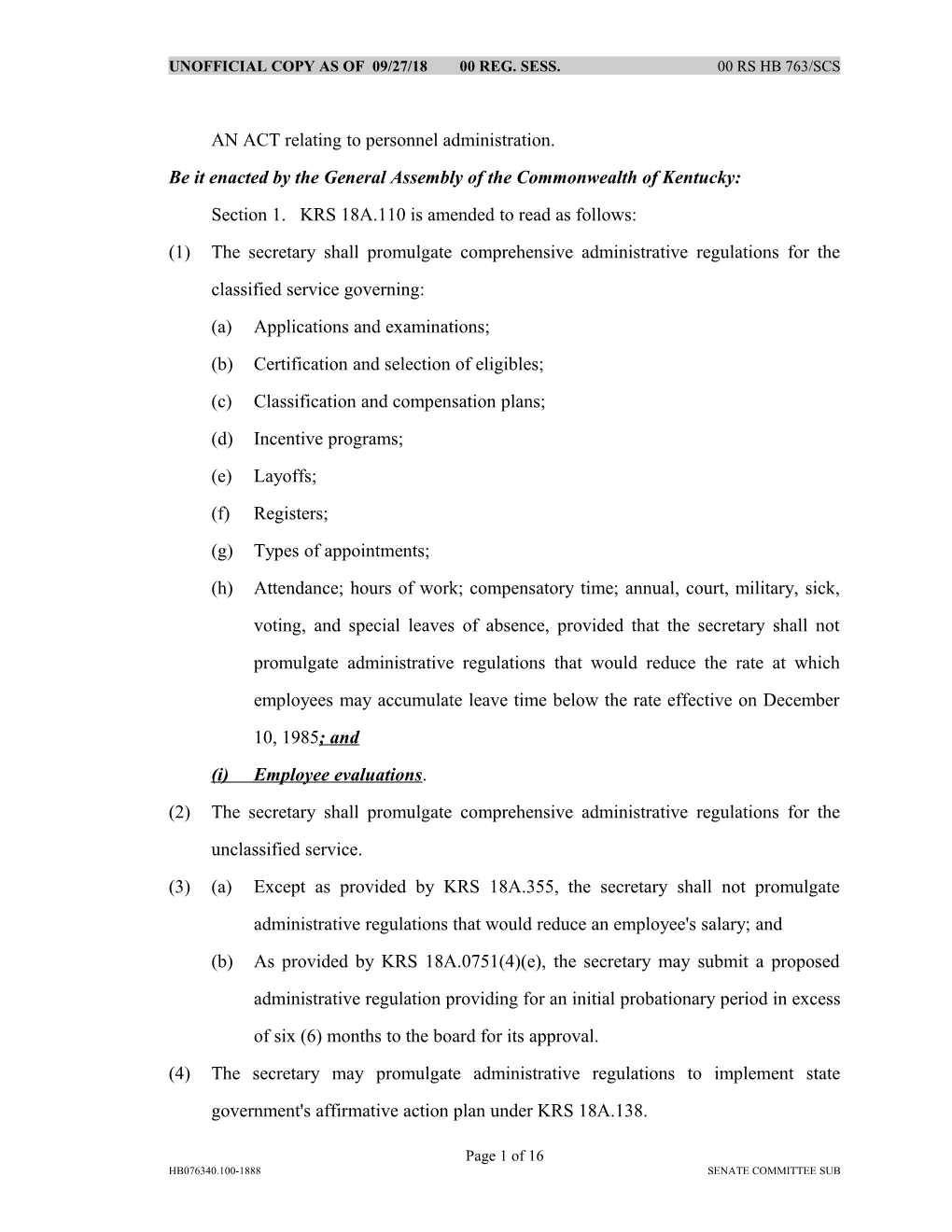 AN ACT Relating to Personnel Administration