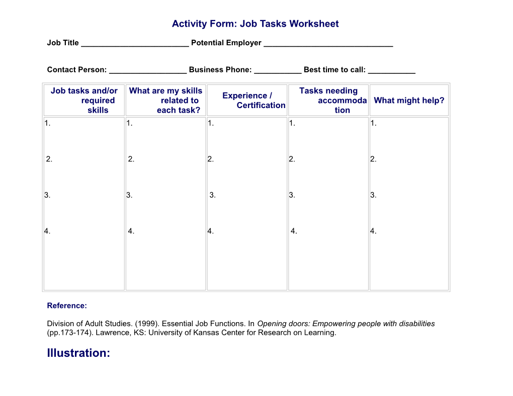 Activity Form: Job Tasks Worksheet