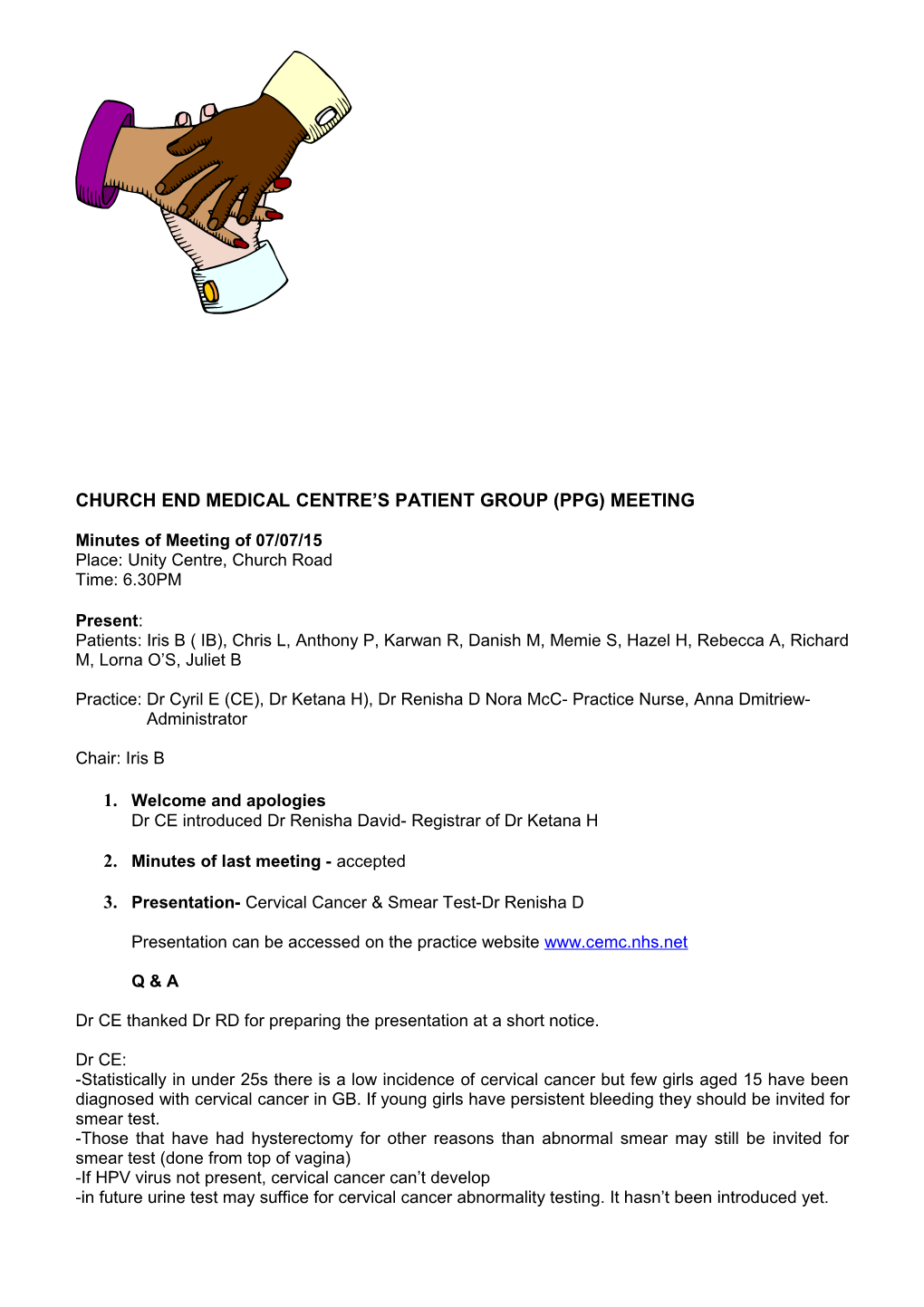 Church End Medical Centre S Patient Group (Ppg) Meeting