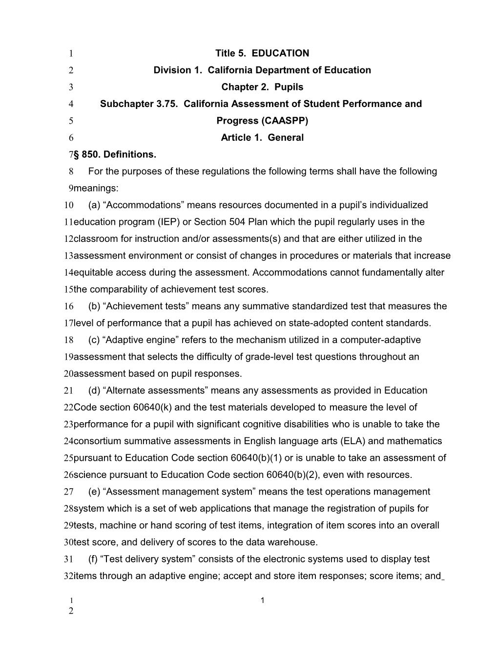 CAASPP Regulations, Title 5 - CAASPP (CA Dept of Education)