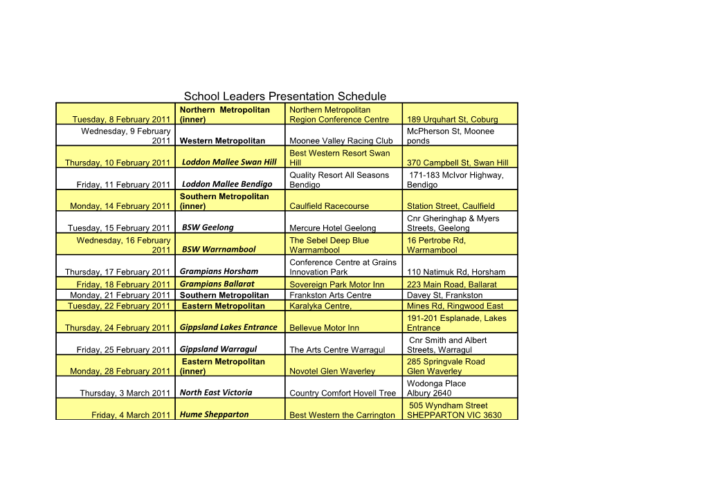 School Leaders Presentation Schedule