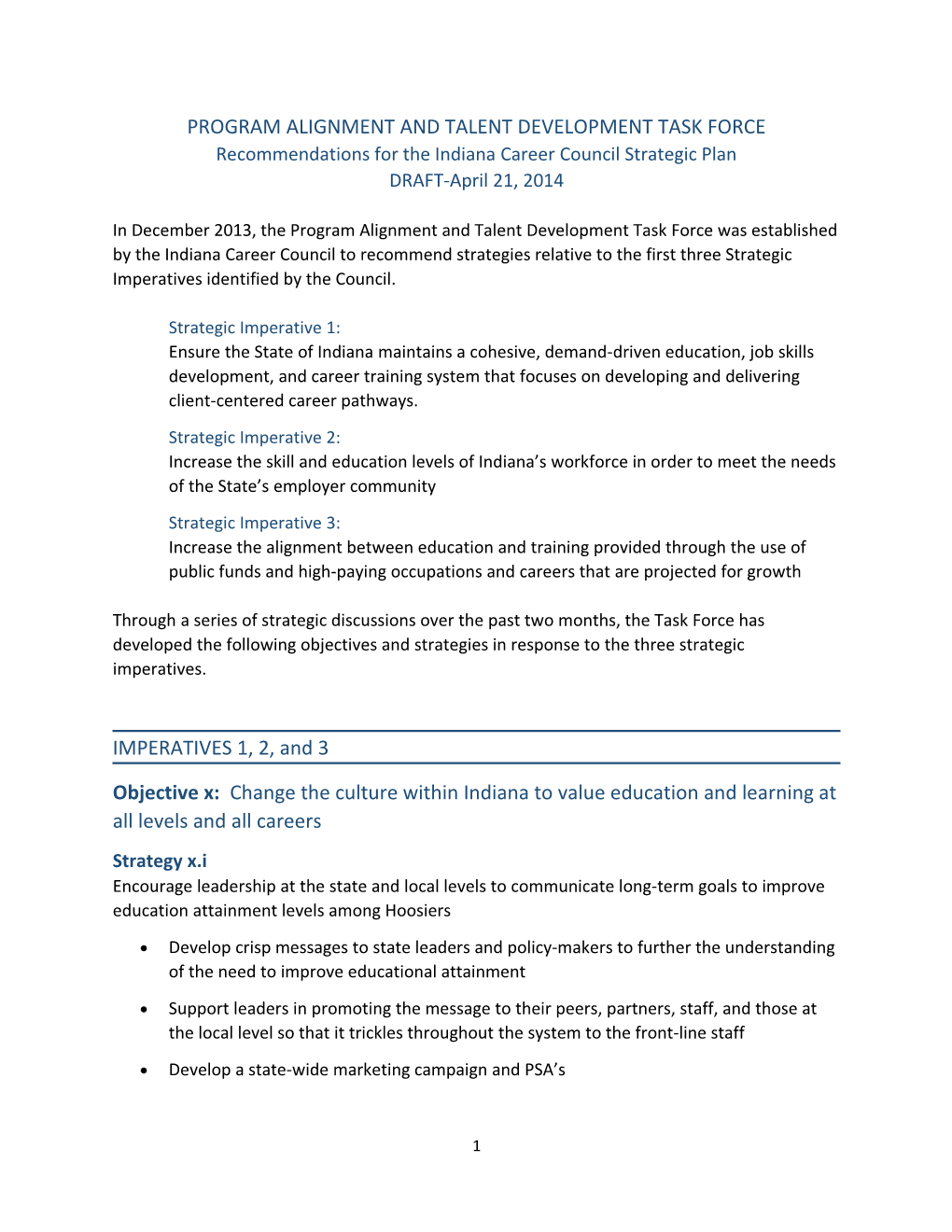 Program Alignment and Talent Development Task Force