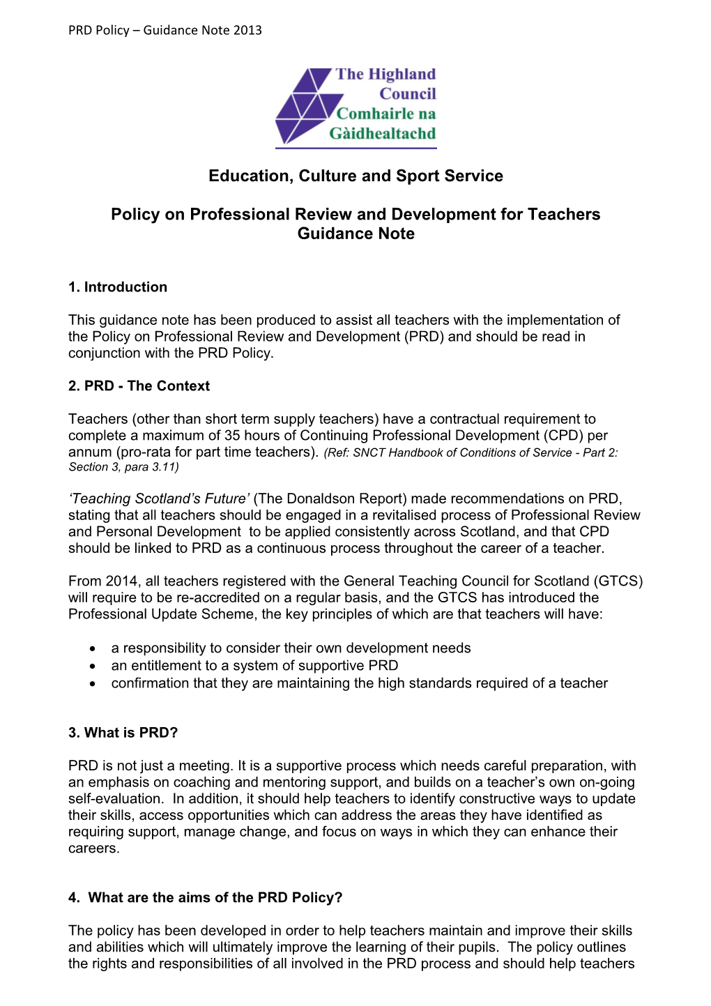 Policy on Professional Review and Development for Teachers