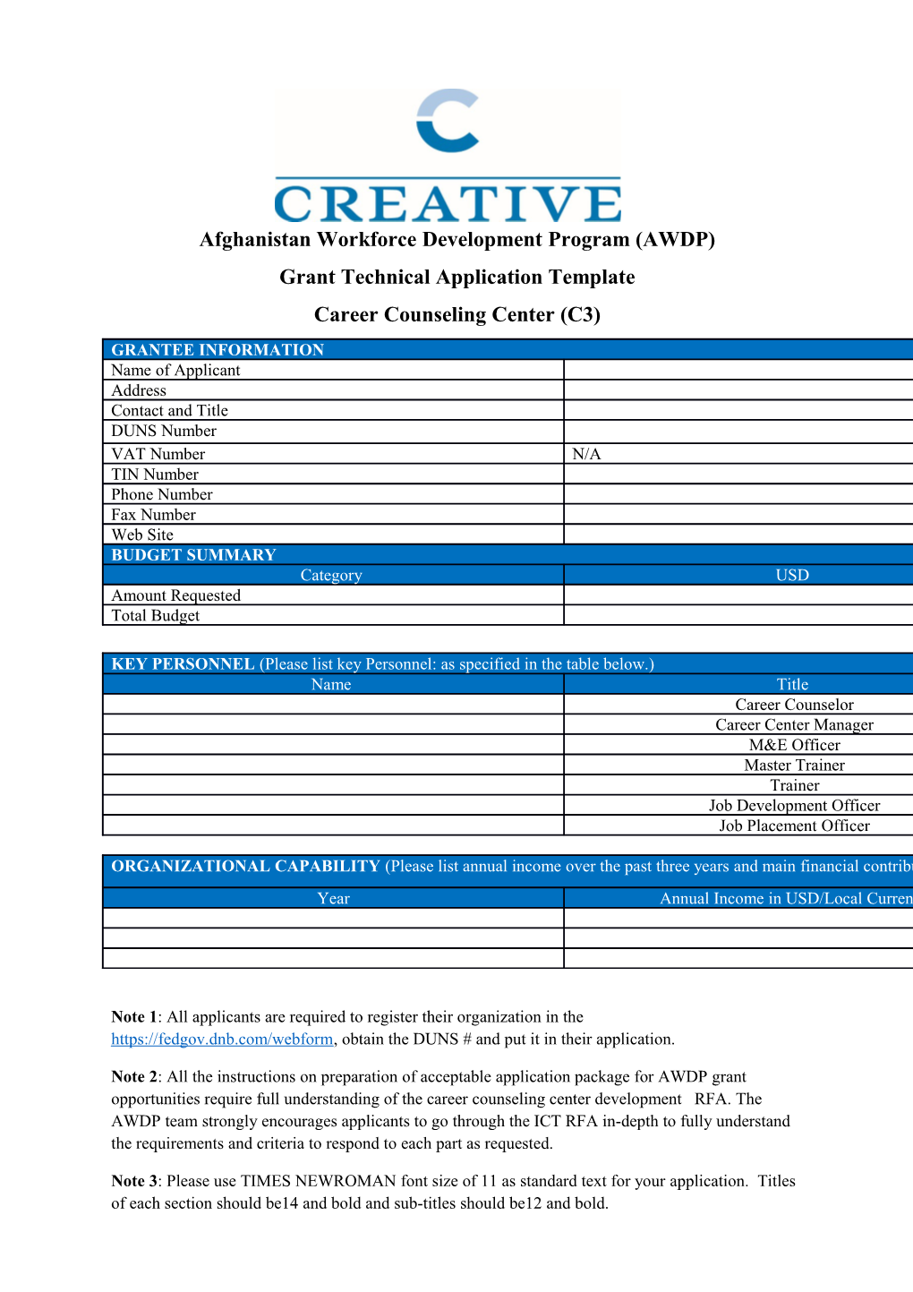 Grant Technical Application Template