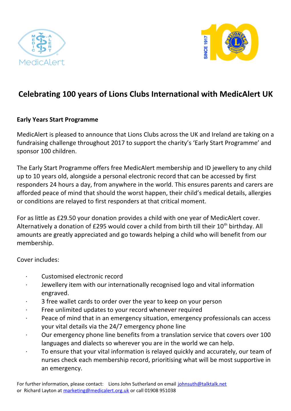 Celebrating 100 Years of Lions Clubs International with Medicalert UK