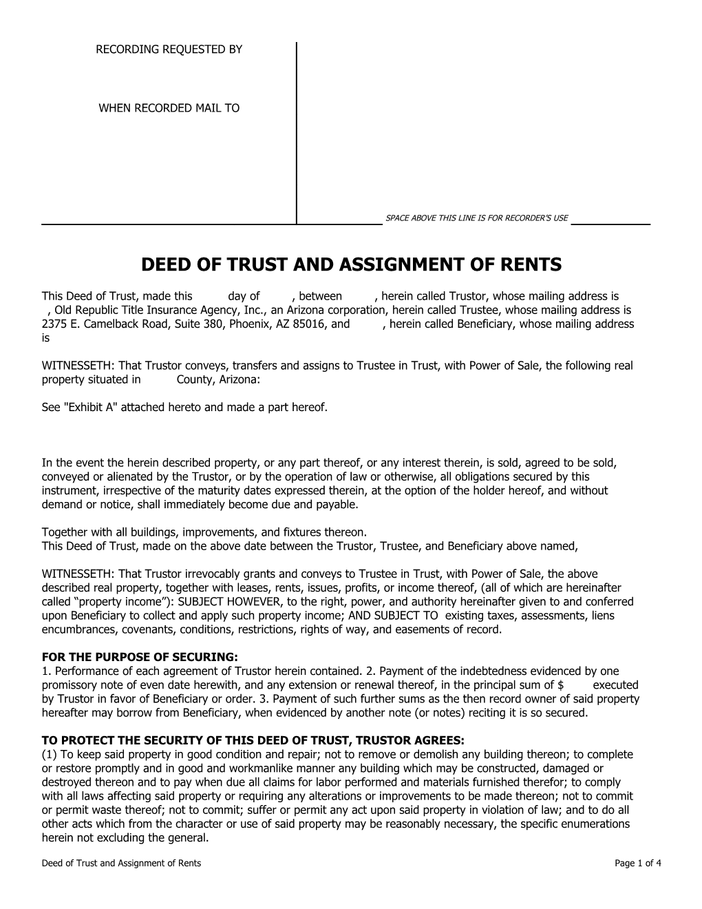 Deed of Trust and Assignment of Rents with Due on Sale