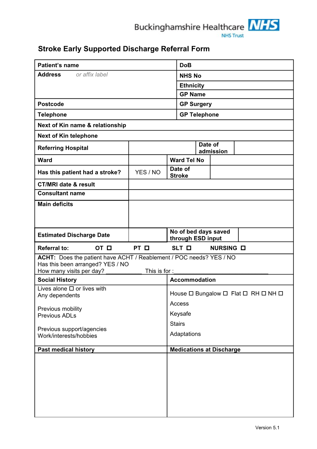 Stroke Early Supported Discharge Referral Form