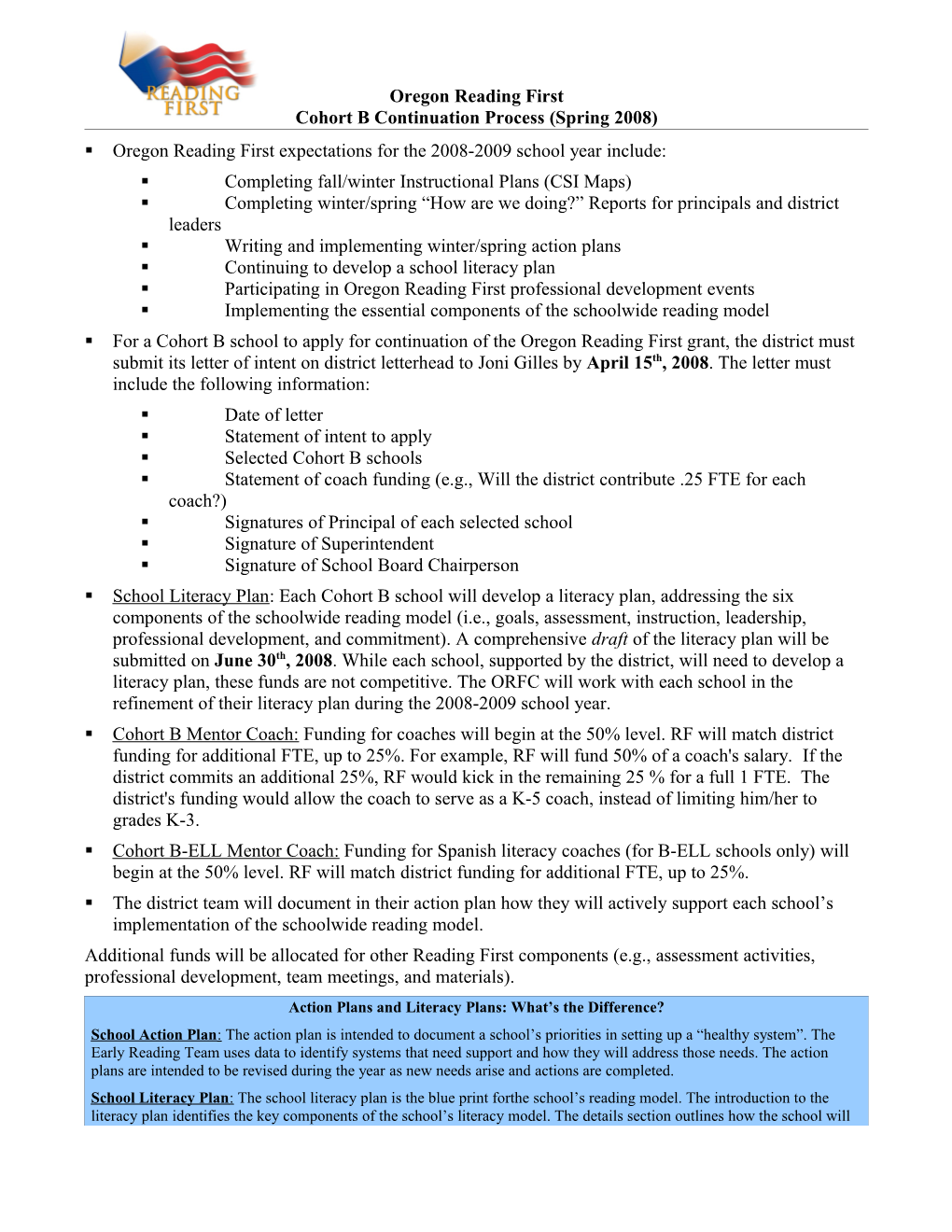 Cohort B Continuation Plan