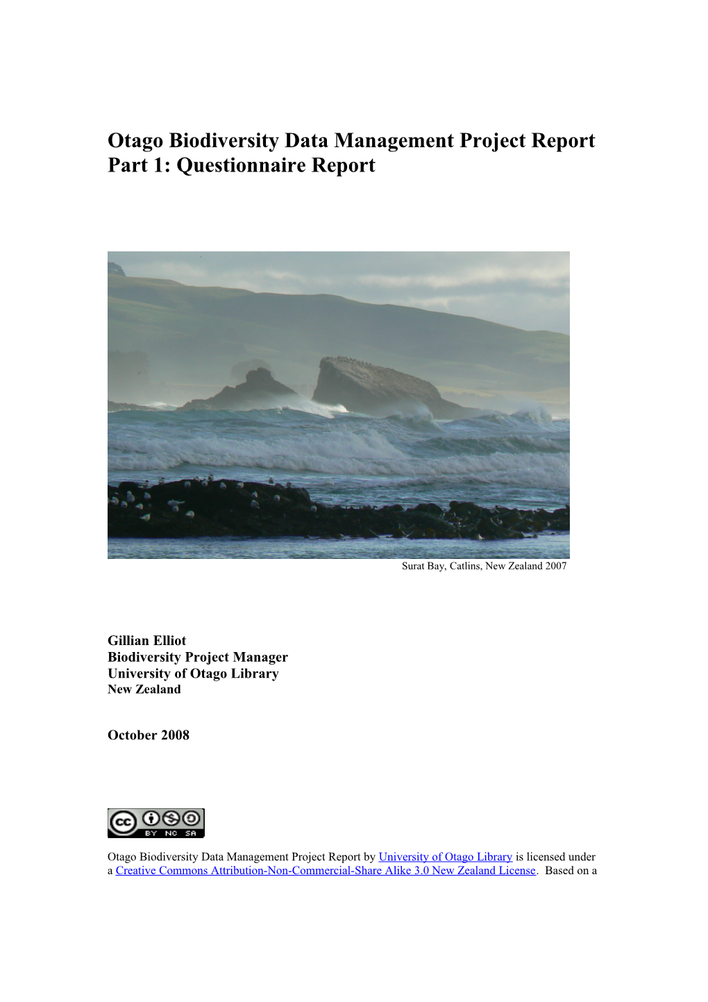 Otago Biodiversity Data Management Project Report