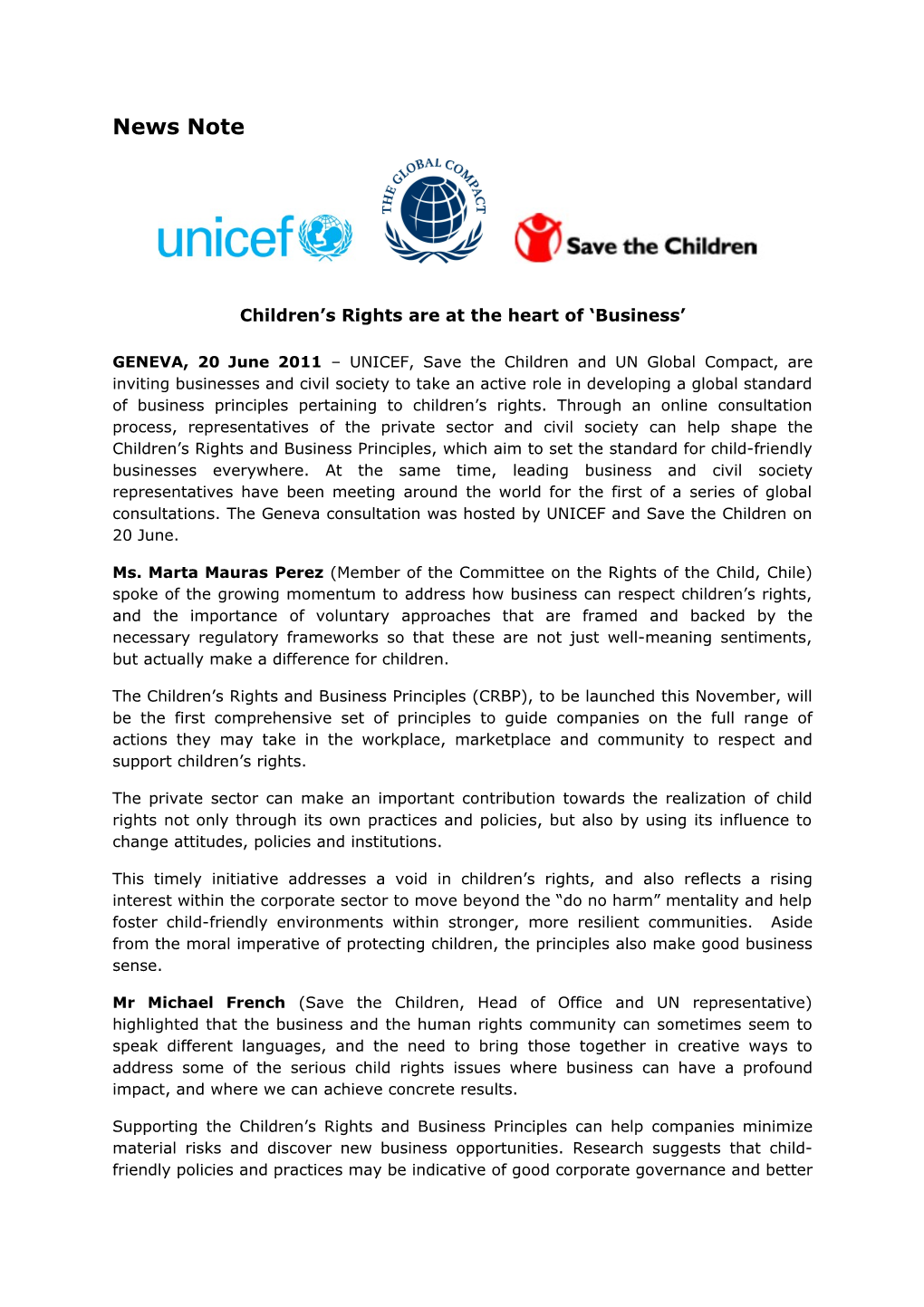 Children S Rights and Business Principles Initiative News Note