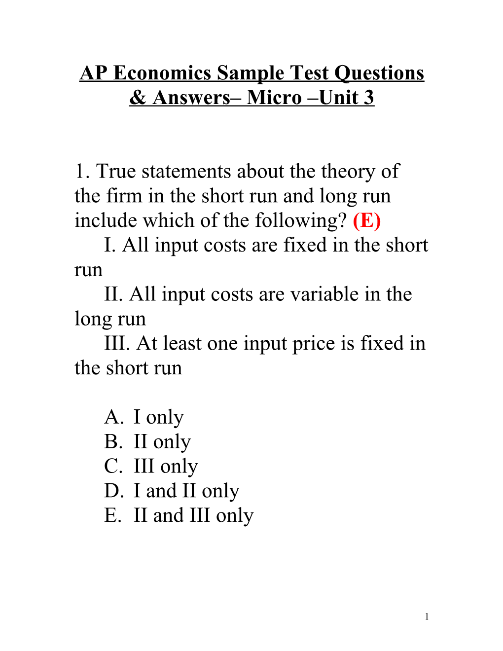 AP Economics Sample Test Questions & Answers Micro Unit 3