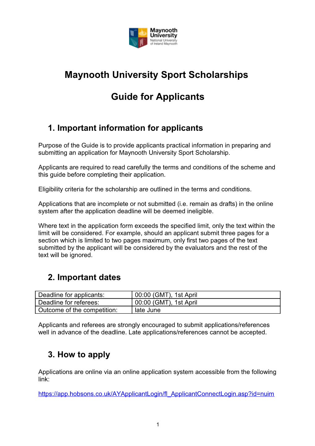 Maynooth University Sport Scholarships Guide for Applicants