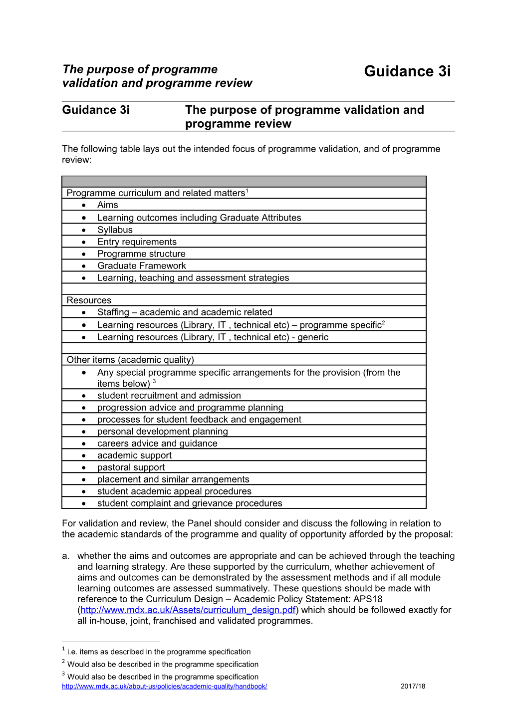 Guidance 3I the Purpose of Programme Validation and Programme Review