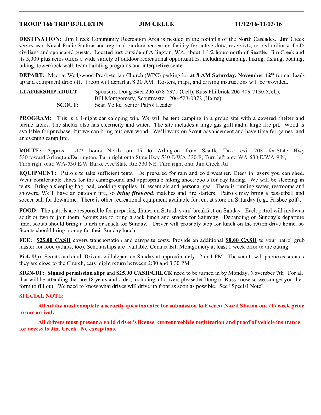 Troop 166 Trip Bulletin