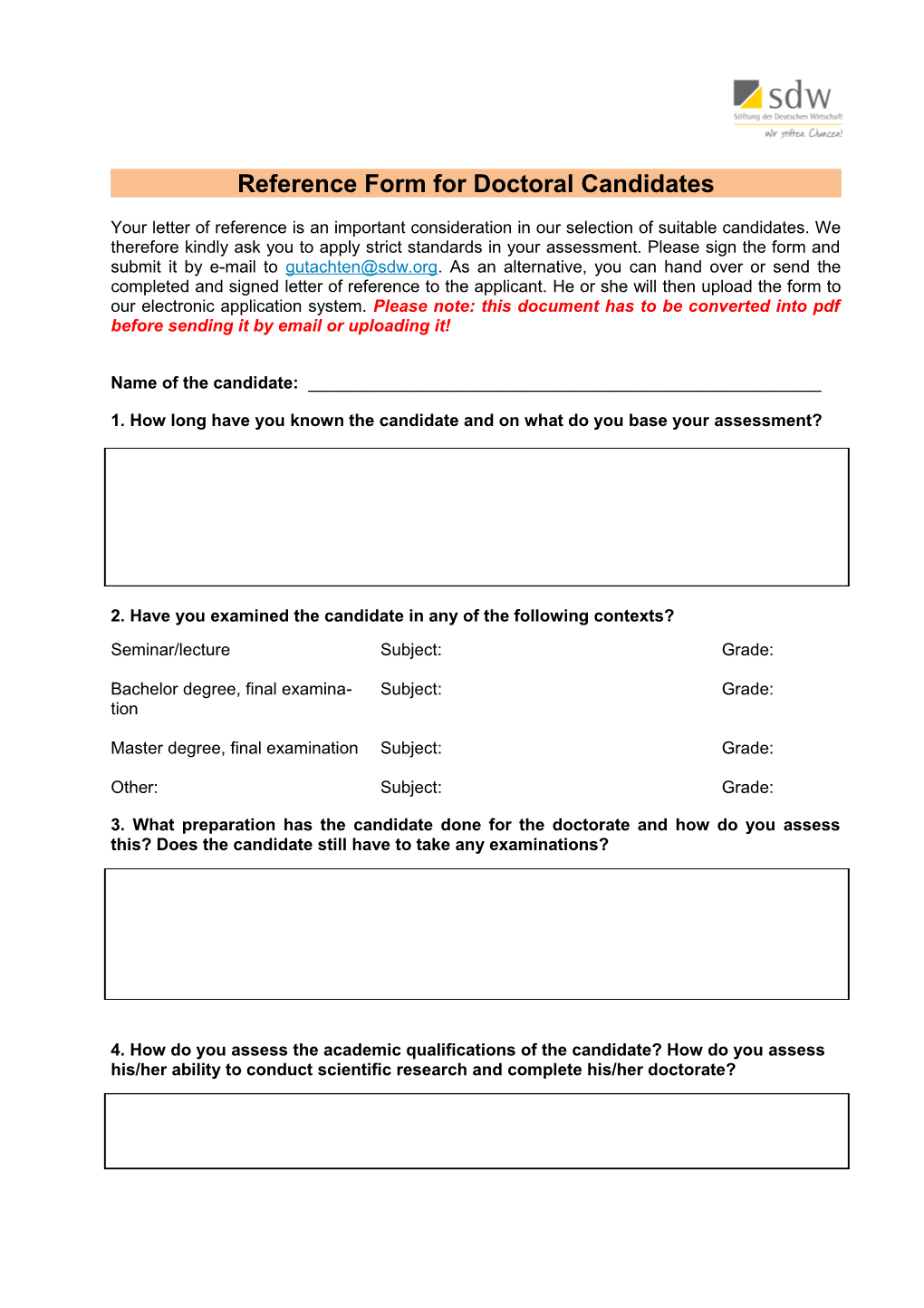 Reference Form for Doctoral Candidates