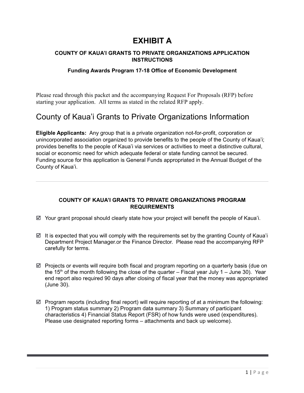 County of Kaua I Grants to Private Organizations Application Instructions