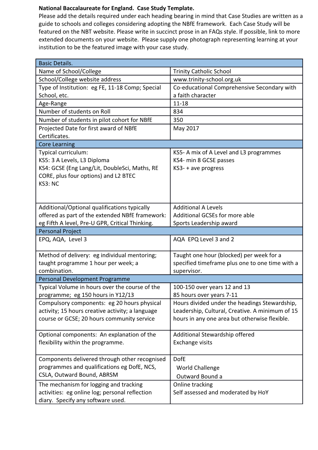 National Baccalaureate for England. Case Study Template